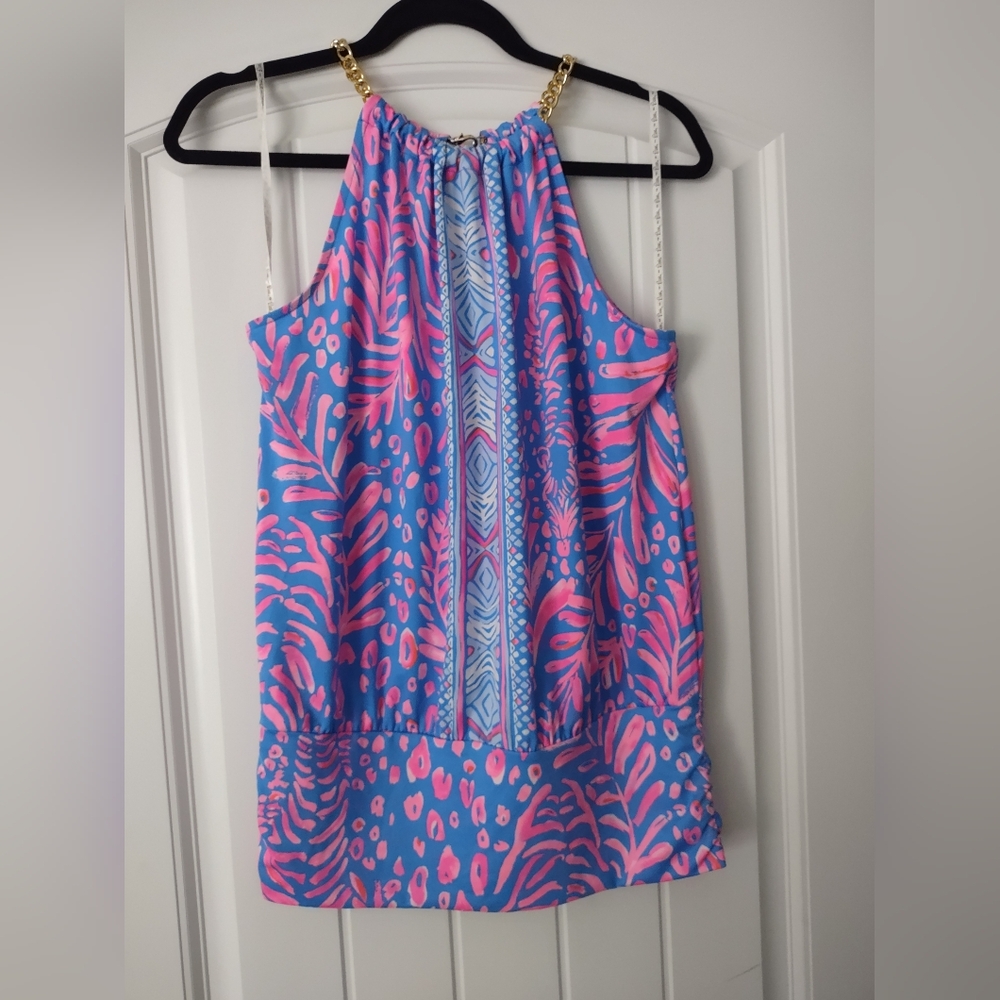 Vibrant Blue and Pink Sleeveless Dress